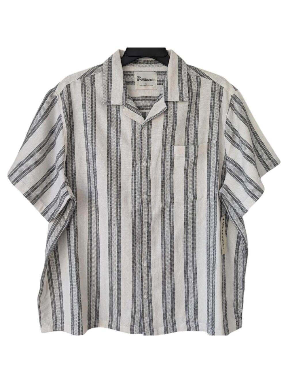 No Boundaries Shirt 2XL New NWT Textured Striped Button Up Beach Eco 28x30 Baggy